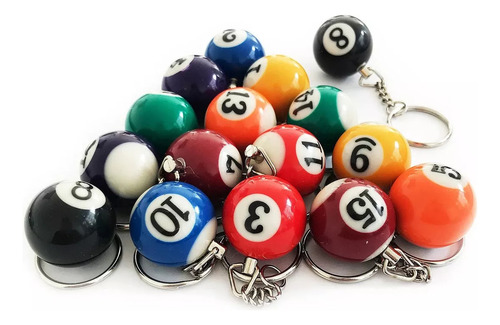 Juego De 16 Llaveros Coloridos Con Forma De Bola De Billar,