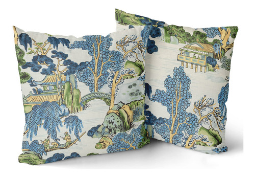 Funda Almohada Chinoiserie Decorativa Algodón Poliéster Escé