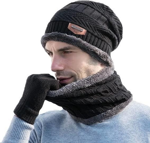 Gorro Invierno + Bufanda Chalina Cerrada Antialérgico Y Lana