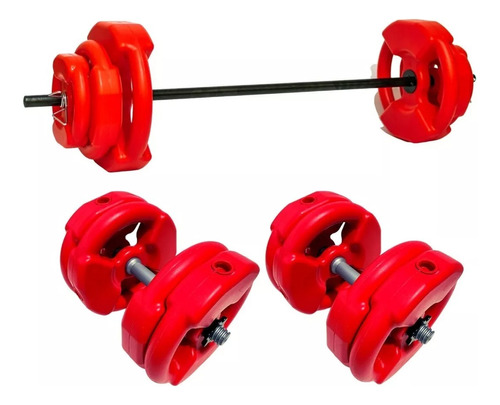 Barra Kit 30 Kg Discosacanalados 360fitness + 2mancuerna Pvc