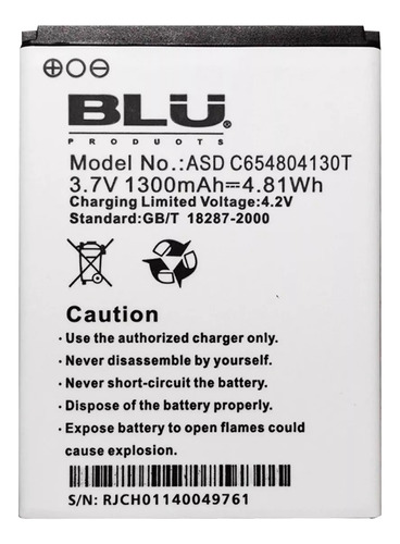 Batería Blu Dash 3.5 (d161) C654804130t (3.7v-1300mah) 4.81w