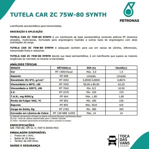Oleo Câmbio 75w80 Transmissão Manual Tutela Zc Synth 1l Semi