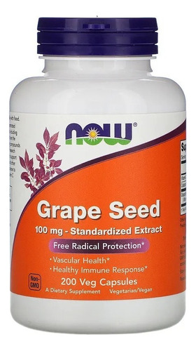 Now Foods Grape Seed - Semilla De Uva - 100mg - 200caps - Sin Sabor