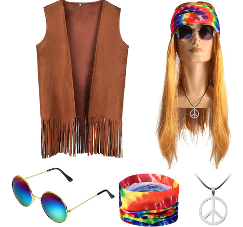 Satinior Conjunto De Chaleco De Disfraz Hippie Para Hombre D