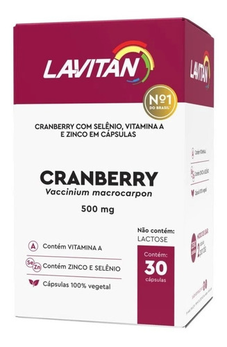 Suplemento Alimentar Lavitan Cranberry 500mg 30 Cápsulas Sabor Sem sabor