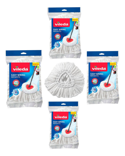 Repuesto Mopa Vileda Easy Wring Clean Microfibra X 4 Unidad