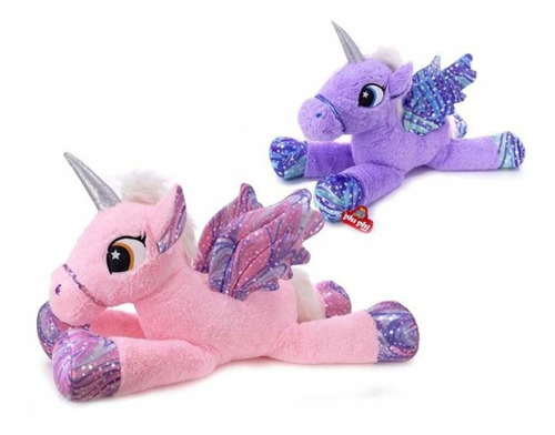 Unicornio De Peluche Acostado Con Alas Estrella Grande