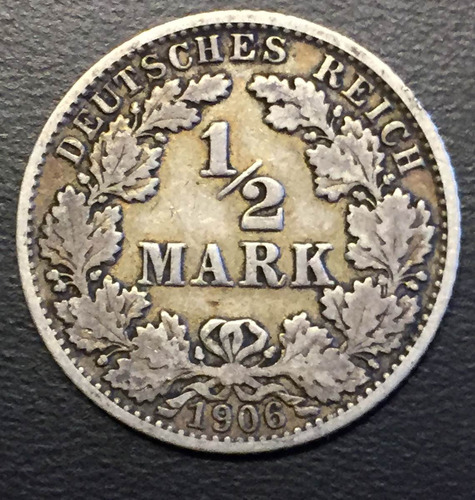 Ale292 Alemania Imperio 1/2 Mark 1906 J F-vf Plata Ayff