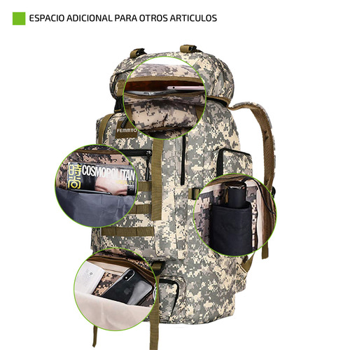 Imagen 5 de 8 de Mochila Tactica Camping 70-100 Lts Mochilero Ampliable Color Camuflado