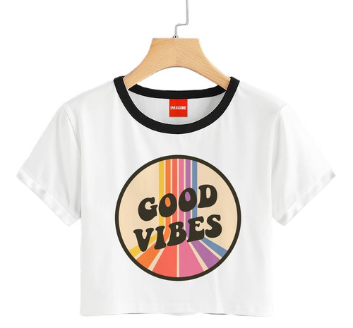 Blusa Corta Good Vibes Buenas Vibras Retro Playera Crop #927