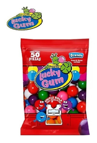 Chicle Bola Para Maquinitas Lucky Gum Grande 50 Pzas 420 Gr