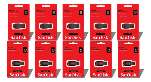 Sandisk Pen Drive 32gb Kit 10 Usb 2.0 Cruzer Blade Preto Cruzer Blade 32gb