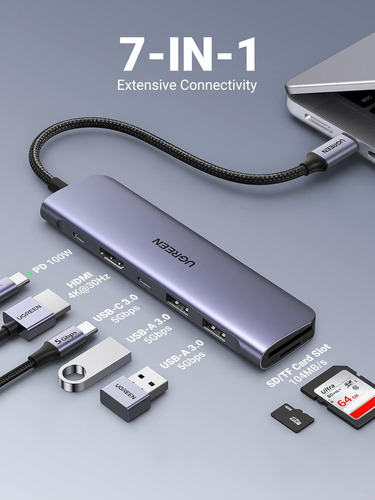 Concentrador Usb-c Ugreen Revodok 1071 7 En 1 Usb C Dongl...