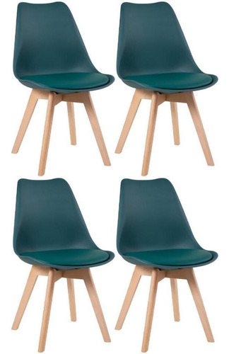 4 Cadeiras Estofada Leda Base Madeira Eames Cozinha Cores Estrutura da cadeira Verde-escuro
