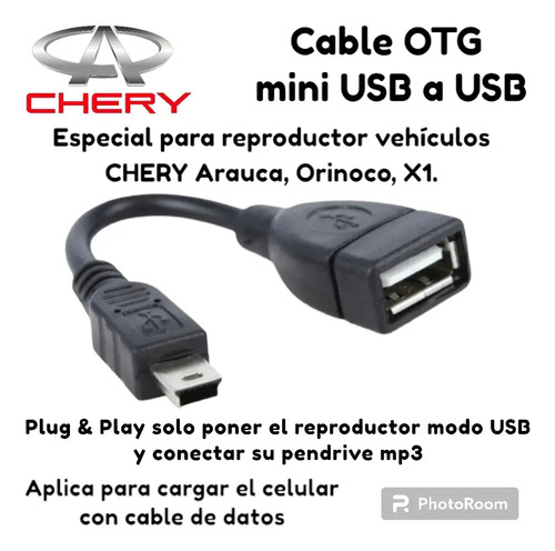 Otg Mini Usb A Usb Cable Datos Para Chery Arauca Orinoco X1