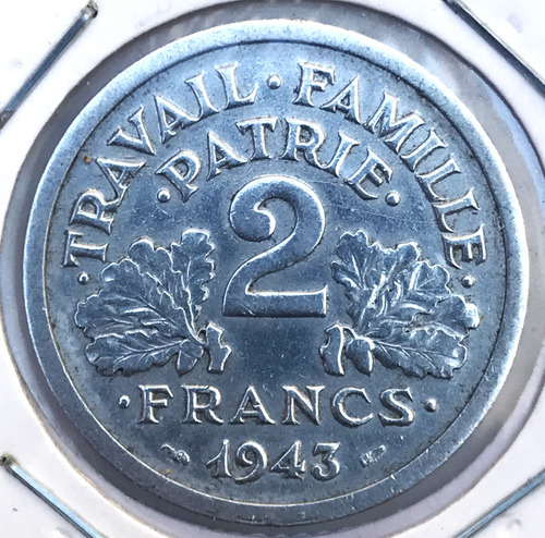 * Francia 2 Francos. Ocupación Nazi Año 1943. Km# 904.1 (Usado)