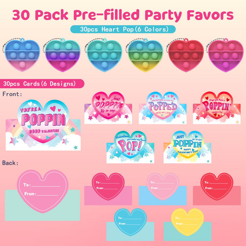 Fidget Toys Cmiolacuna Heart Pop Stress Relief, 30 Paquetes