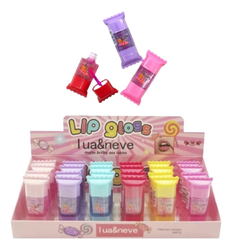 Lip Gloss Balinha Lua E Neve Box Com 24 Unidades