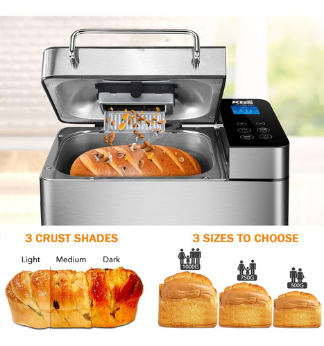 Máquina De Pão De Aço Inoxidável Kbs Pro, Programa 17 Em 1 D