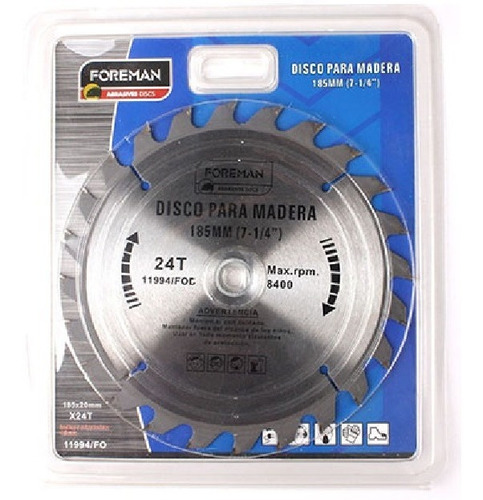 Disco P/ Madera 24d Foreman 7¼ Sierra Circular Queoferta.uy