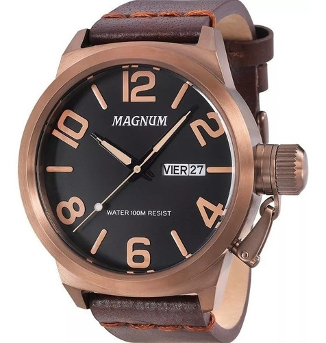 Relógio Masculino Magnum Couro Marrom Original Nota Fiscal