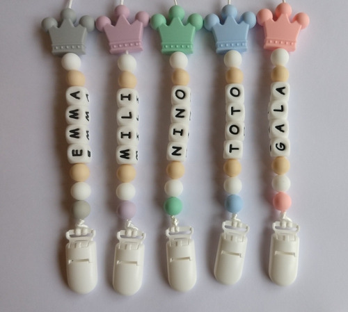 Portachupete Personalizado Nombre Bebé Silicona Corona 6 Let