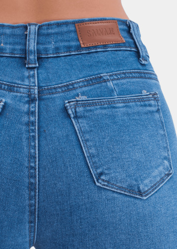 Jeans Cropped Flare Azul Elasticado Push Up