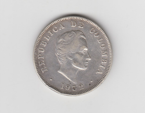 Moneda Colombia 50 Centavos Año 1932 Plata Muy Bueno 