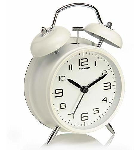 Reloj Despertador Vintage De Campana Doble Peakeep, Blanco