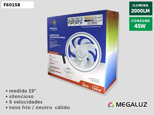 Lampara Ventilador De Techo Aspas Ocultas Iluminacion 30385 48 Cm 60 Hz Blanco Trasparente Plástico 7