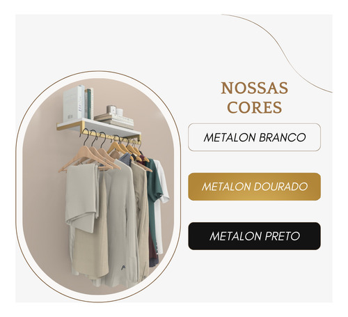 Cabideiro Arara 1m Suspenso Closet Roupa Com Prateleira Mdf