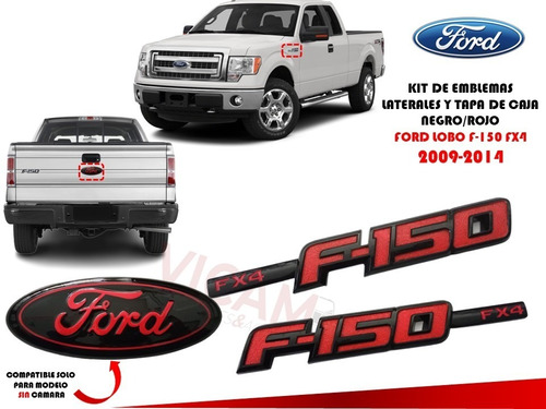 Kit De Emblemas Lobo F-150 Fx4 2009-2014 Negro/rojo