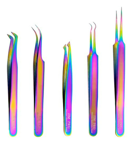 Jim Pro Rainbow Lash Tweezers Kit Pinzas Para Extensiones De