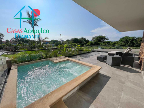 Cad Altamar Residencial Calypso 001. Terraza En L Con Jacuzzi Y Vista A Las Áreas Comunes, Sala Y Asador