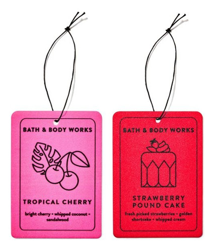 2 Aromatizantes Colgantes Para Auto Bath And Body Works Tropical Cherry Y Strawberry Pound Cake