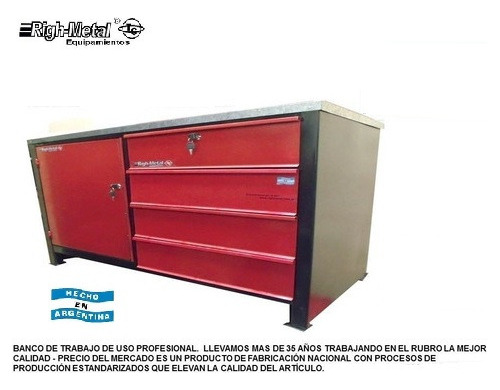 Banco De Trabajo Righmetal 1,40 - 4 Cajones +tablero Acc.