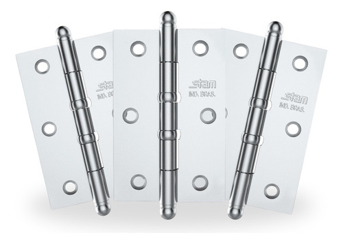 Kit 3 Dobradiça Stam Com Rolamento Canto Quadrado Cromado