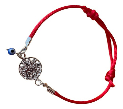 Pulsera Roja Dije Tetragramaton Plata 925 Y Ojo Protección