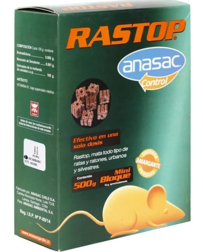 Imagen 1 de 3 de Veneno Rastop Mini Bloque Anasac 500g Caja Original Sellada
