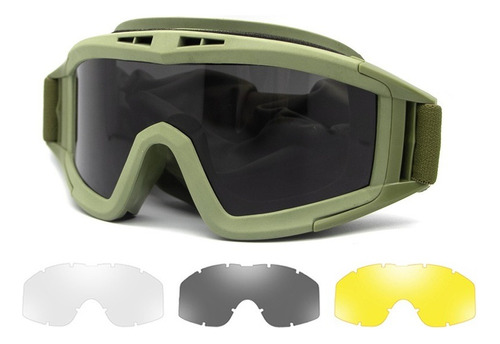 Gafa Goggle Militar Táctica Desert Shooting Moto Con 3lentes