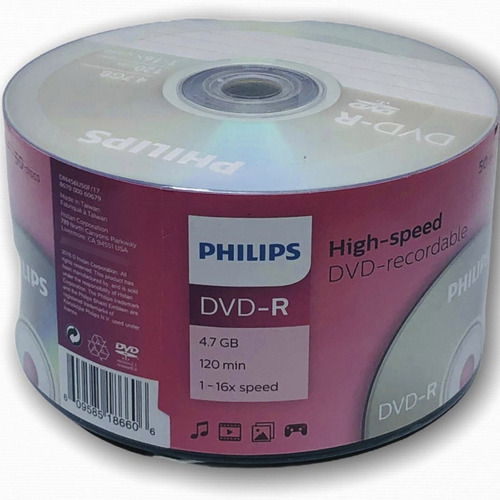 Dvd-r Philips 16x 120 Min 4.7 Gb 50 Discos