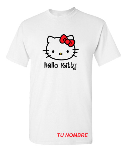 Polera Unisex Blanca Personalizada Moda Gato Hello Kitty  