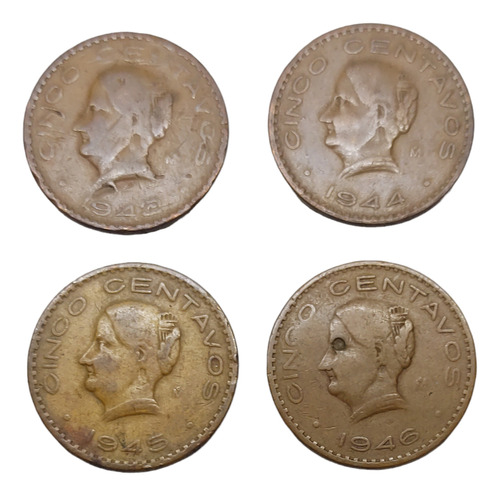 Monedas 5 Centavos Corregidora 4 Pzas Años 40's Consecutivos