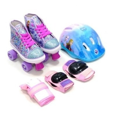 Patín Artístico Infantil Frozen Zapatilla Con Set Proteccion