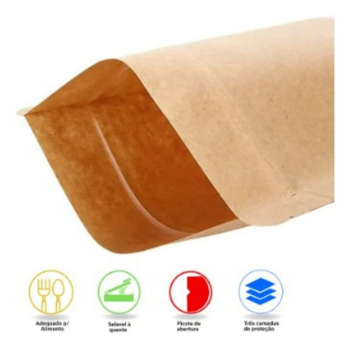 10 Saco Zip Lock Visor Stand Up Pouch Kraft 16x22 Cm