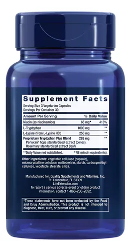 Suplemento Life Extension Optimized Triptófano Plus De 1000