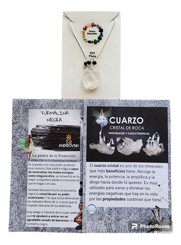 Colgante Turmalina Negra + Gota Cuarzo Cristal,  Protege X 2
