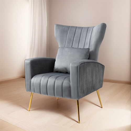 Sillas De Sala De E , Sillón De Terciopelo Con Almohad...