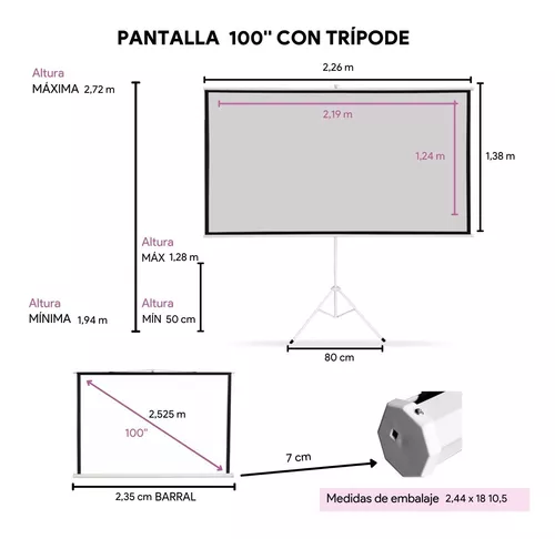 Pantalla Proyector 100 Pulgadas Con Tripode Formato 16:9