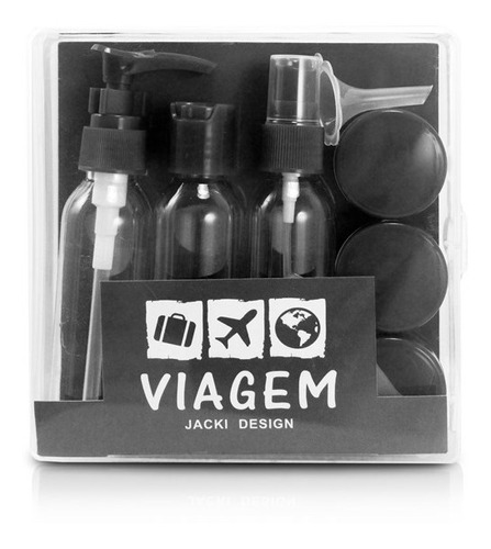 Kit De Frascos Para Viagem Porta Shampoo Mala Mini 9 Peças Cor Preto